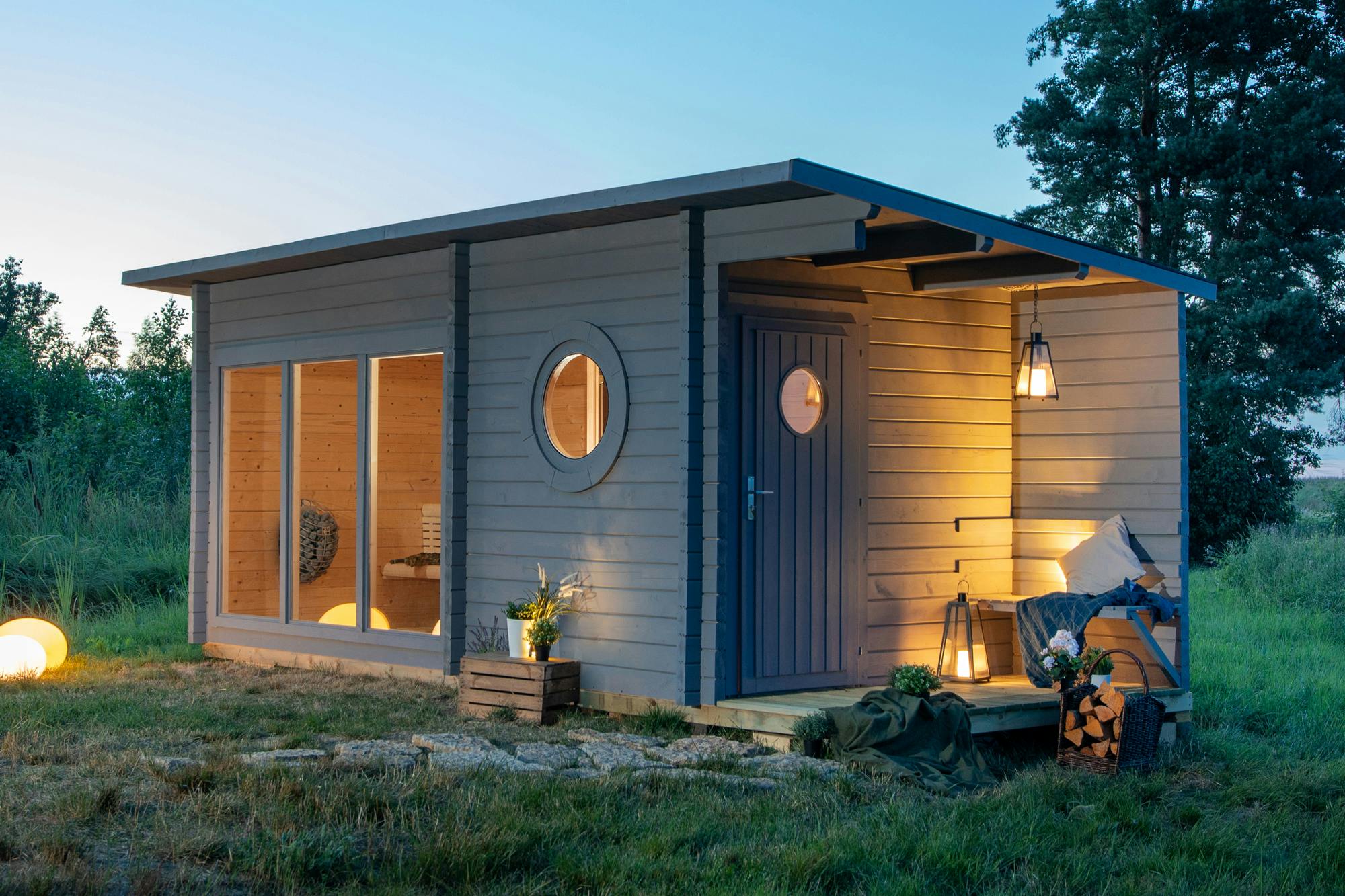 Jari 6-8 Person Large Outdoor Log Cabin Sauna with Changing Room (14.8m²)